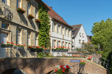 Bürgerhäuser am Stiftsplatz in Nottuln, Nordrhein-Westfalen, Münsterland