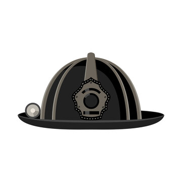 Fireman's helmet with flashlight, black. Isolated color image. Vector illustration
