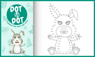 Connect the dots kids game and coloring page with a cute rabbit character illustration