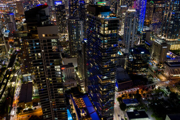 Fototapeta na wymiar Aerial night photo Brickell Miami city lights