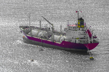 Single oil tanker ship in the caribbean sea.