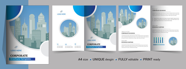 Corporate bifold brochure. It's also compatible with bi-fold, catalog, company profile, booklet, annual report, company profile, minimalist design and fully editable.