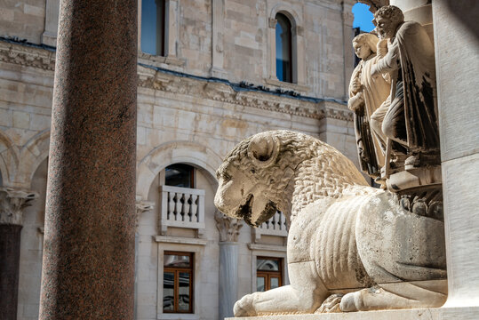 Statue of a lion in Diocletian's Palace in Split, Croatia