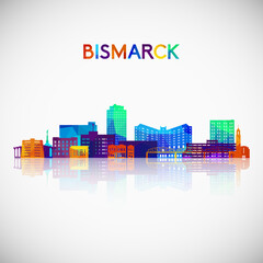 Bismarck skyline silhouette in colorful geometric style. Symbol for your design. Vector illustration.