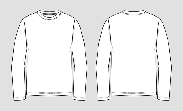 T-shirt round neck. Long sleeve. Technical sketch of clothes. Fashion vector illustration