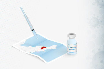 Vermont Vaccination, Injection with COVID-19 vaccine in Map of Vermont.