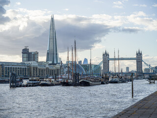 River Thames, Shard and TowerBridge, London, UK