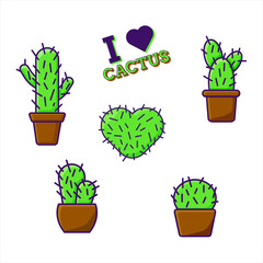 pack cute sticker cactus in white