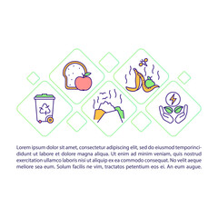 Food waste concept icon with text. Food loss in agriculture. Problems with organic waste. PPT page vector template. Brochure, magazine, booklet design element with linear illustrations