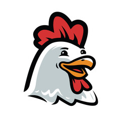 Happy cartoon chicken. Hen portrait, farm food symbol