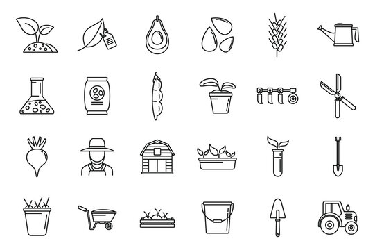 Agronomist tools icons set. Outline set of agronomist tools vector icons for web design isolated on white background