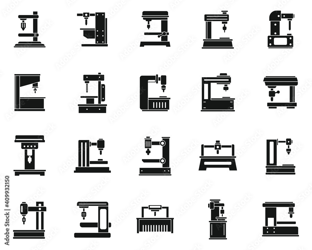 Poster milling machine tool icons set. simple set of milling machine tool vector icons for web design on wh