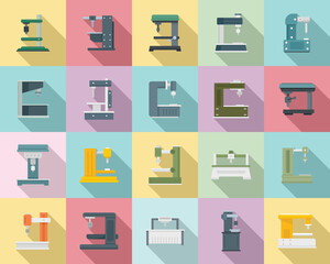 Milling machine icons set. Flat set of Milling machine vector icons for web design