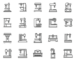 Milling Machine device icons set. Outline set of Milling Machine device vector icons for web design isolated on white background