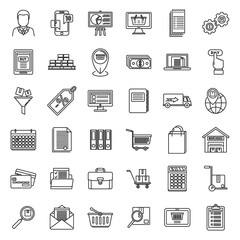 Purchasing manager sell icons set. Outline set of purchasing manager sell vector icons for web design isolated on white background