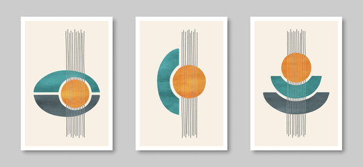 Set of trendy contemporary abstract creative minimalist hand painted compositions for wall decoration, postcard or brochure cover design in vintage style art.  
EPS10 vector.