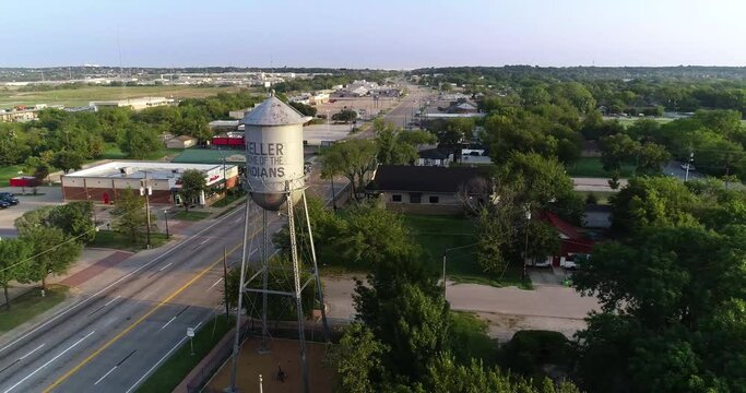 Keller Indians water tower.  Camera moves right to left.