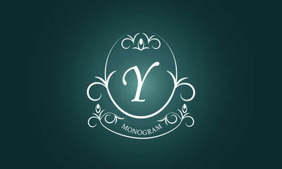 Elegant floral monogram design template for letter Y. Business sign, identity logo for restaurant, boutique, hotel, heraldic, jewelry.