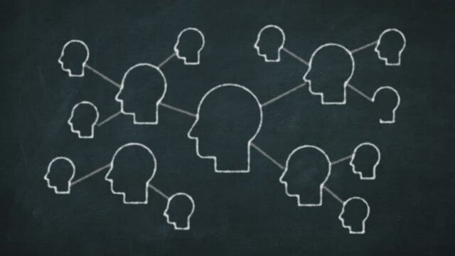 company organizational chart, allso concept of team work or mind mapping, hand drawn on chalkboard