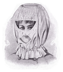 Curious headdress early 900 to wear travelling by cabrio car to protect the fashioned hairstyle