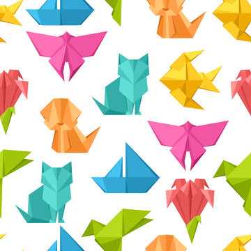 Seamless pattern with origami toys.