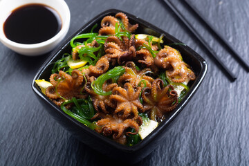 Baby octopus fried with lemon