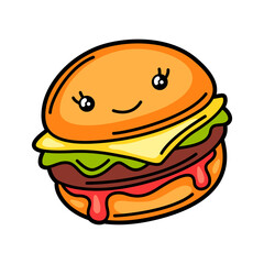 Kawaii illustration of burger.