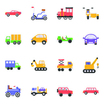 
Pack of Transport and Vehicles Flat Icons 
