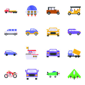
Pack of Transport and Travel Flat Icons 
