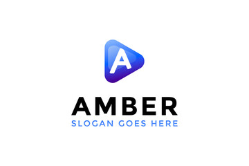 Play Button and Letter A logo template.Glossy button logo design.