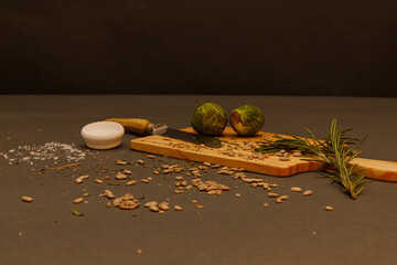 ingredients for cooking soup on wood boarding