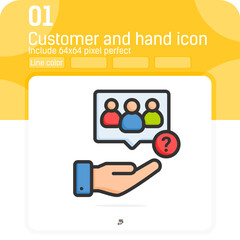 Customer icon with question mark sign with outline color style isolated on white background. Vector illustration customer icon and help, info, query, how to sign symbol icon concept for Business