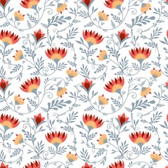 Spring trend pattern. Seamless border for printing on fabric and textile design. Fashionable print for paper in ethnic style. Vector illustration. Pink color