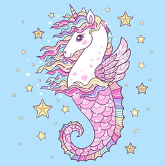 Beautiful seahorse unicorn. Fantastic animal. Vector illustration © Zerlina
