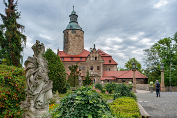 Czocha Castle on Lake Leśniańskie, Lubań district, in the Lower Silesian Voivodeship, Poland, Europe