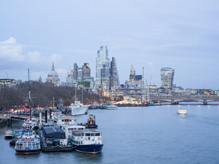 River Thames with City of London Skyline, London, UK