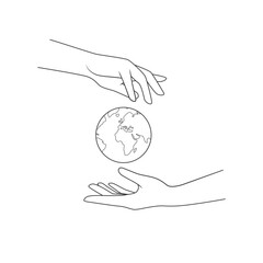 Hands hold the globe. Vector illustration isolated on white background