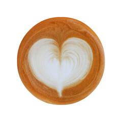 top view of latte art with heart shaped isolated on white
