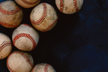 old baseballs close up for sport of baseball frame background.