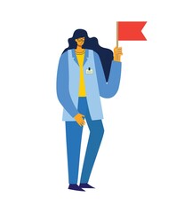 Girl holds a sign of flag in the flat style