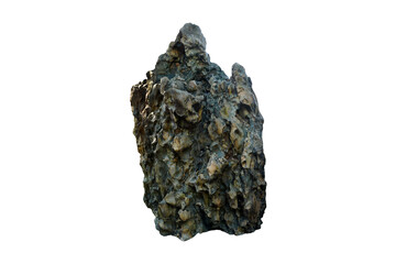 Strange shaped Andesite stone isolated on white background.  A big rock stone for garden decoration.