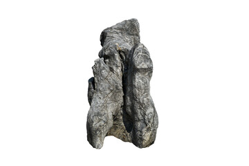 Strange shaped limestone isolated on white background.  A big rock stone for garden decoration.