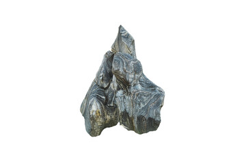 Strange shaped gneiss rock isolated on white background.  A big rock stone for garden decoration.