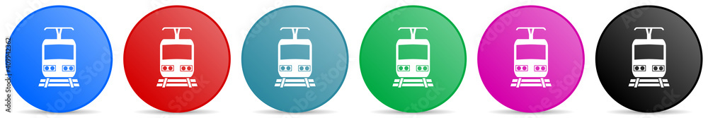 Leinwandbilder Train vector icons, set of circle gradient buttons in 6 colors options for webdesign and mobile applications