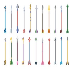 Medieval arrows set. Fighting decorative cartoon arrows. Design element for poster, label or sign on menu. Color vintage symbols