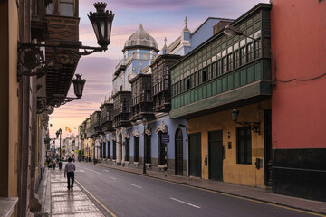 Fototapeta na wymiar Lima, Peru: Traditional Balconys of Lima city, a Unesco world heritage.