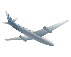 Flying airplane or airliner. Aircraft transport. Passenger flight jet airplane, aviation vehicle. Civil aircraft journey and aviation symbol. Wing flight transport