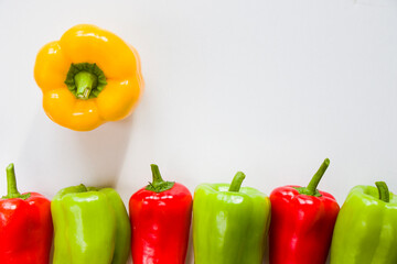Bell pepper and green pepper on the white background, colorful vegetables