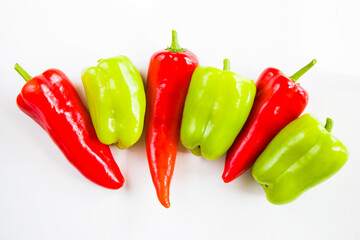 Bell pepper and green pepper on the white background, colorful vegetables