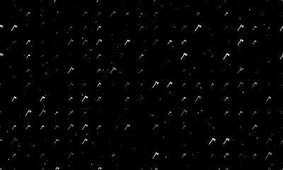 Seamless background pattern of evenly spaced white ax symbols of different sizes and opacity. Vector illustration on black background with stars